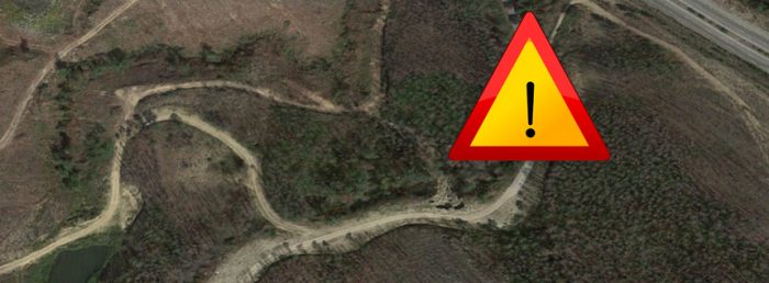 Corte da estrada. Aviso