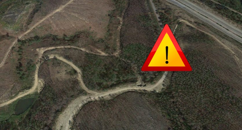 Corte da estrada. Aviso