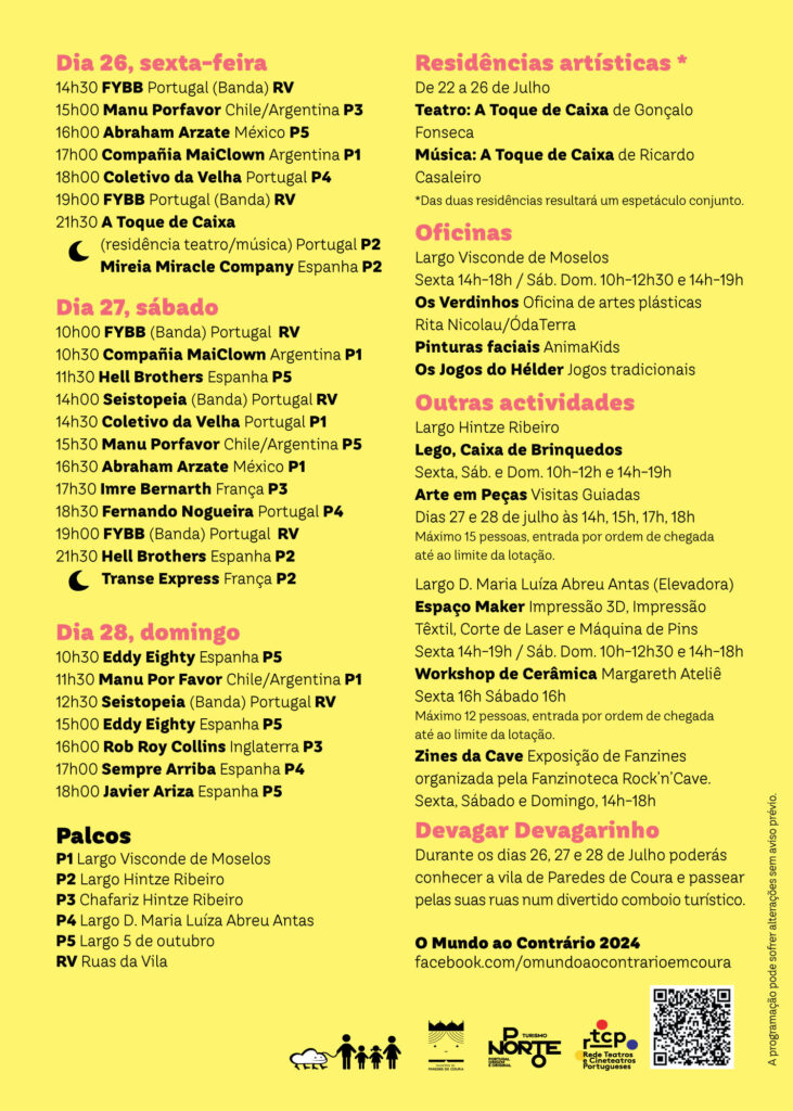O Mundo ao Contrário | mais de 30 espetáculos | animação de rua + teatro-clown + circo contemporâneo + residências | sexta_domingo | 26 a 28 julho