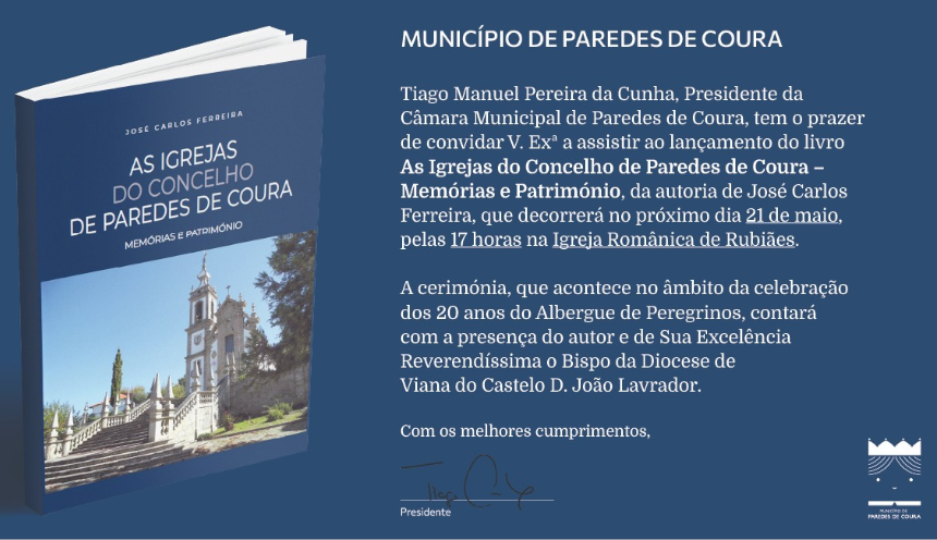 Bispo de Viana do Castelo associa-se à apresentação do livro “As igrejas do concelho de Paredes de Coura” e à Caminhada de Peregrinação até ao Albergue de Rubiães